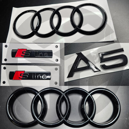Audi A5 Coupe 2008-2016 Gloss Black Badges Grille/Fender/Boot Set 2 x S-Line