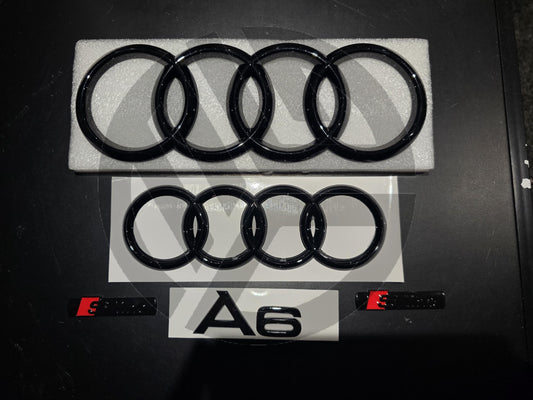 Audi A6 2019-2023 C8 Gloss Black Badges Grille/Fender/Boot Set 2 x S-Line