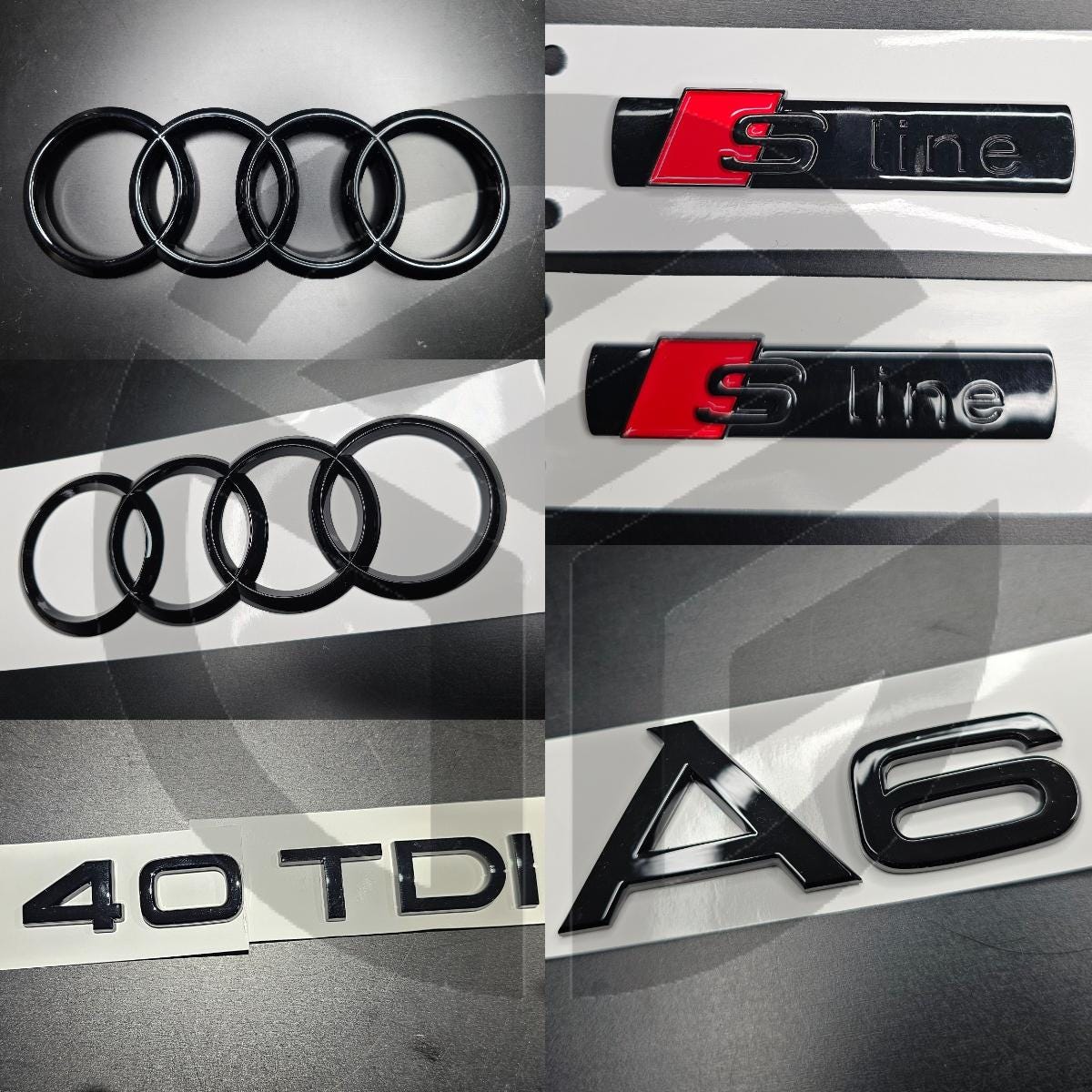 Audi A6 2019-2023 C8 Gloss Black Badges Grille/Fender/Boot Set 2 x S-Line/40TDI