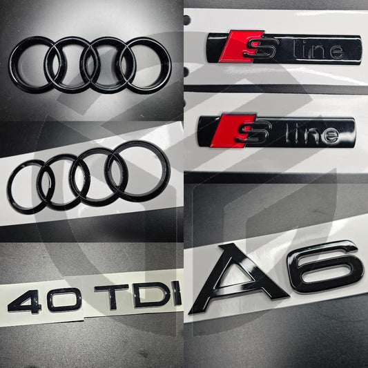 Audi A6 2019-2023 C8 Gloss Black Badges Grille/Fender/Boot Set 2 x S-Line/40TDI