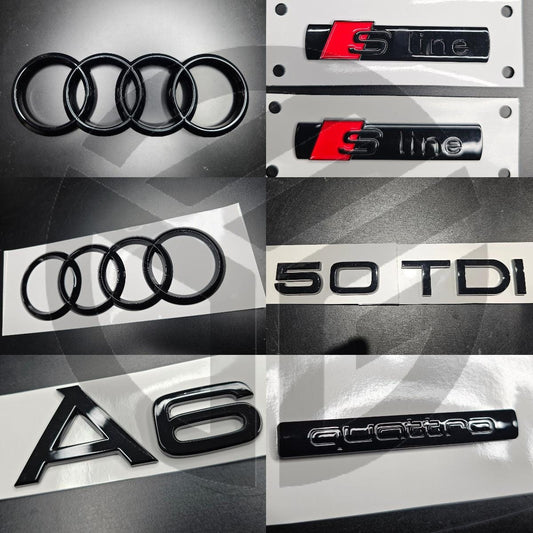Audi A6 2019-2023 C8 Gloss Black Badges Grille/Fender/Boot Set 2 x S-Line/50TDI/QUATTRO