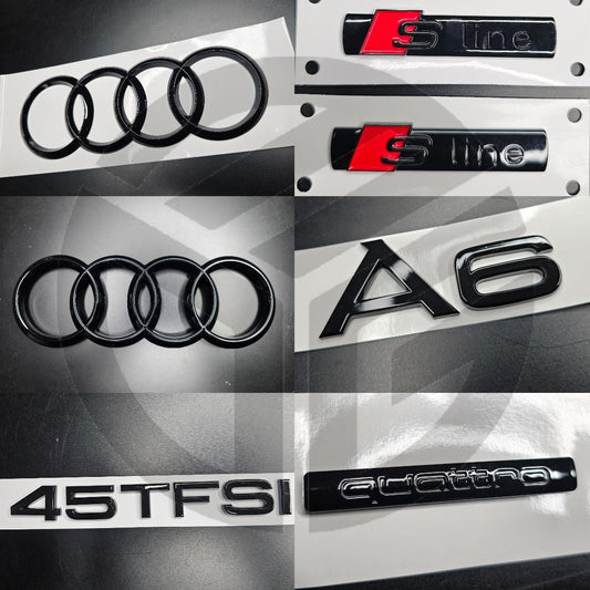 Audi A6 2019-2023 C8 Gloss Black Badges Grille/Fender/Boot Set 2 x S-Line/45TFSI/QUATTRO