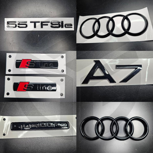 Audi A7 19+ Hybrid Gloss Black Badges Grille/Fender/Boot Set 2 x S-Line/55TFSIe/QUATTRO