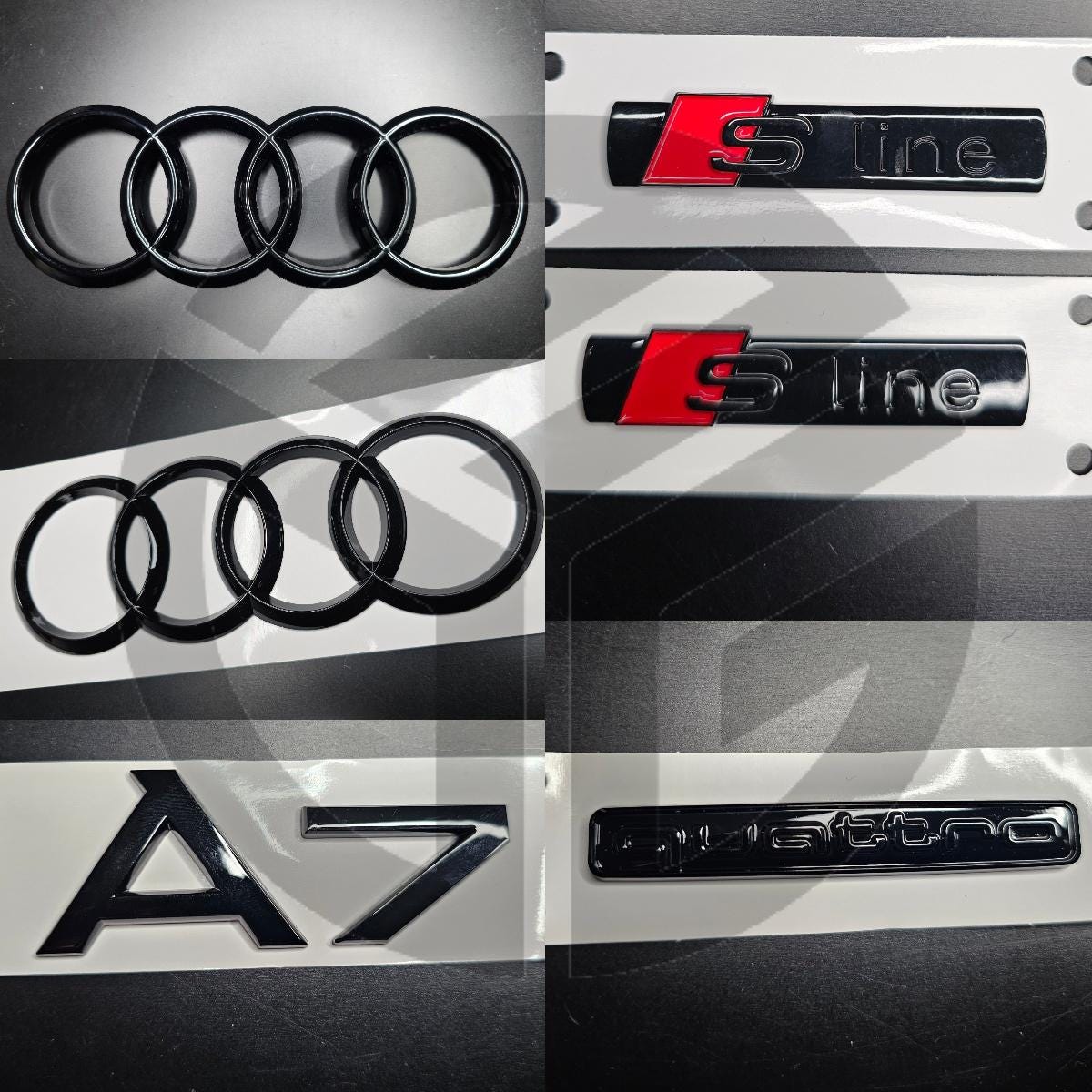 Audi A7 2016-2018 Gloss Black Badges Grille/Fender/Boot Set 2 x S-Line/QUATTRO