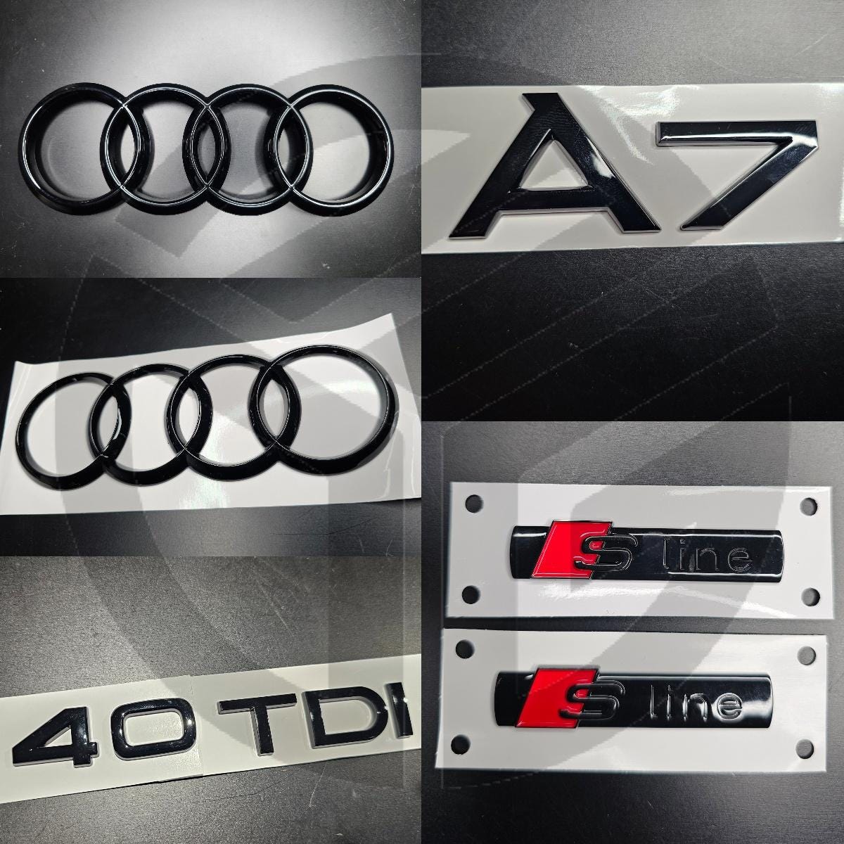 Audi A7 2016-2018 Gloss Black Badges Grille/Fender/Boot Set 2 x S-Line/40TDI