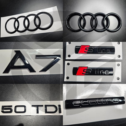 Audi A7 2016-2018 Gloss Black Badges Grille/Fender/Boot Set 2 x S-Line/50TDI/QUATTRO