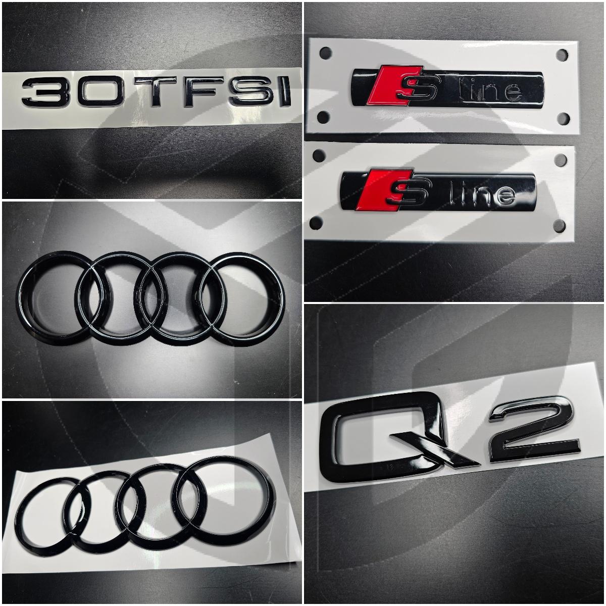 Audi Q2 2017+ Gloss Black Badges Grille/Boot/Fender Full Set 2 X S-Line/30TFSI