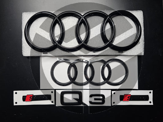 Audi Q3 2016-2018 Gloss Black Badges Grille/Boot/Fender Full Set 2 X S-Line