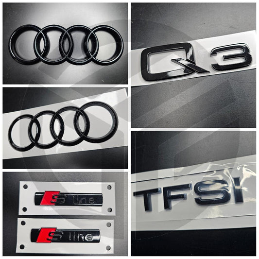 Audi Q3 2016-2018 Gloss Black Badges Grille/Boot/Fender Full Set 2 X S-Line/TFSI
