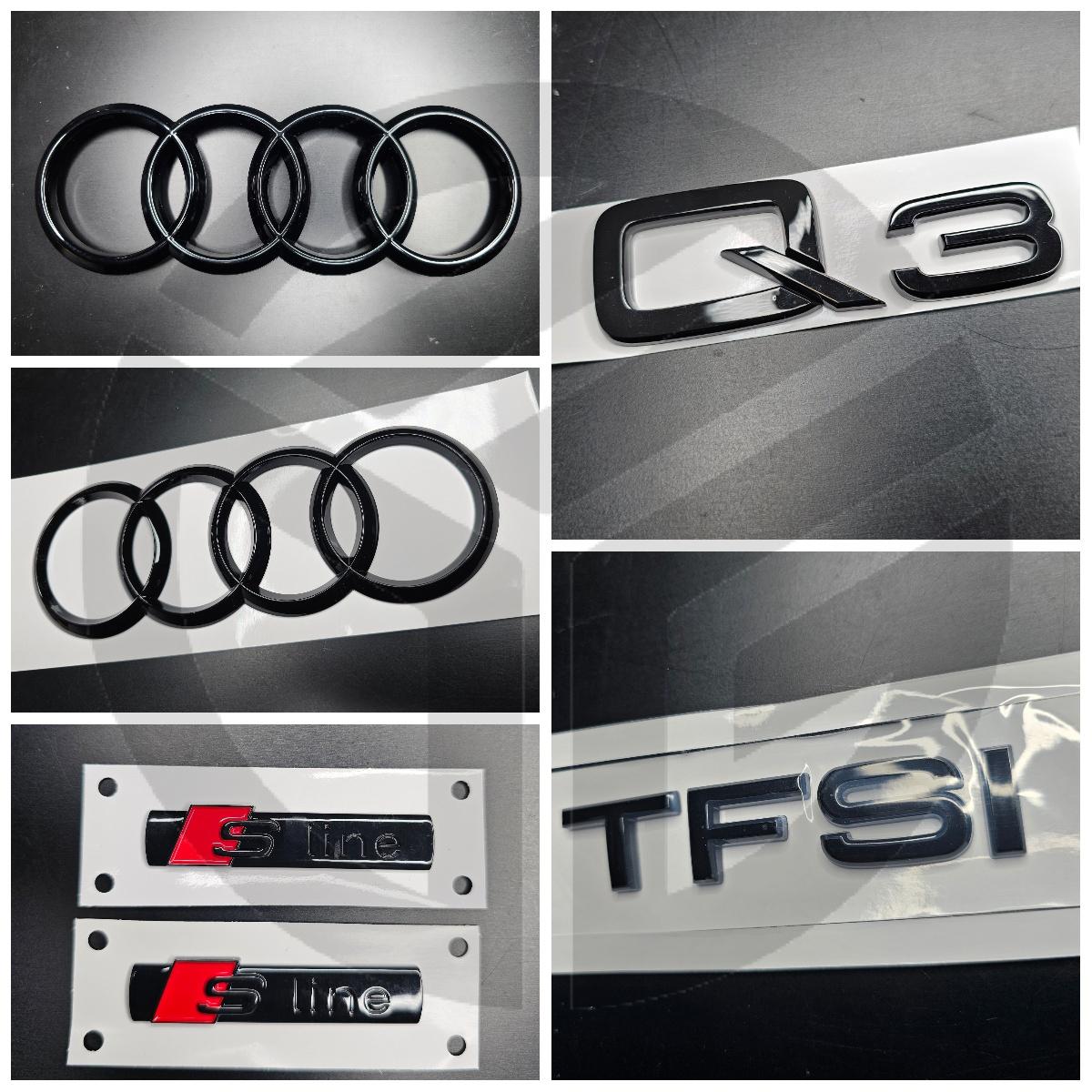Audi Q3 2010-2015 Gloss Black Badges Grille/Boot/Fender Full Set 2 X S-Line/TFSI
