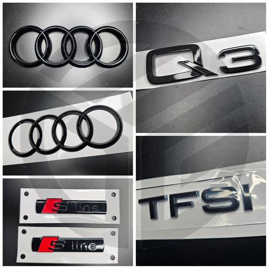 Audi Q3 2010-2015 Gloss Black Badges Grille/Boot/Fender Full Set 2 X S-Line/TFSI
