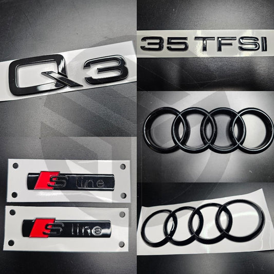 Audi Q3 2019+ Gloss Black Badges Grille/Boot/Fender Full Set 2 X S-Line/35TFSI