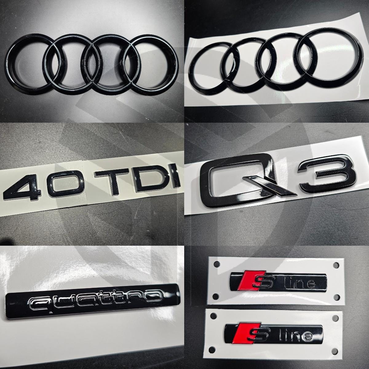 Audi Q3 2019+ Gloss Black Badges Grille/Boot/Fender Full Set 2 X S-Line/40TDI/QUATTRO