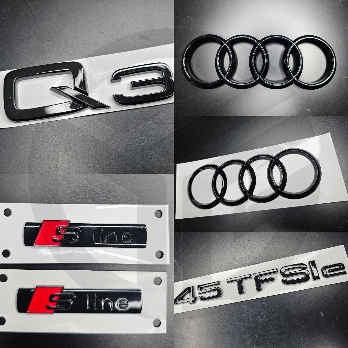 Audi Q3 2019+ Hybrid Gloss Black Badges Grille/Boot/Fender Full Set 2 X S-Line/45TFSIe/QUATTRO