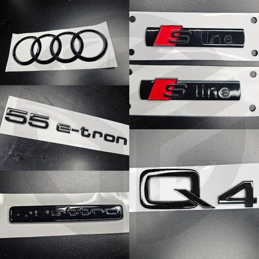 Audi Q4 2021+ Gloss Black Badges Boot/Fender Full Set 2 X S-Line/55E-TRON/QUATTRO