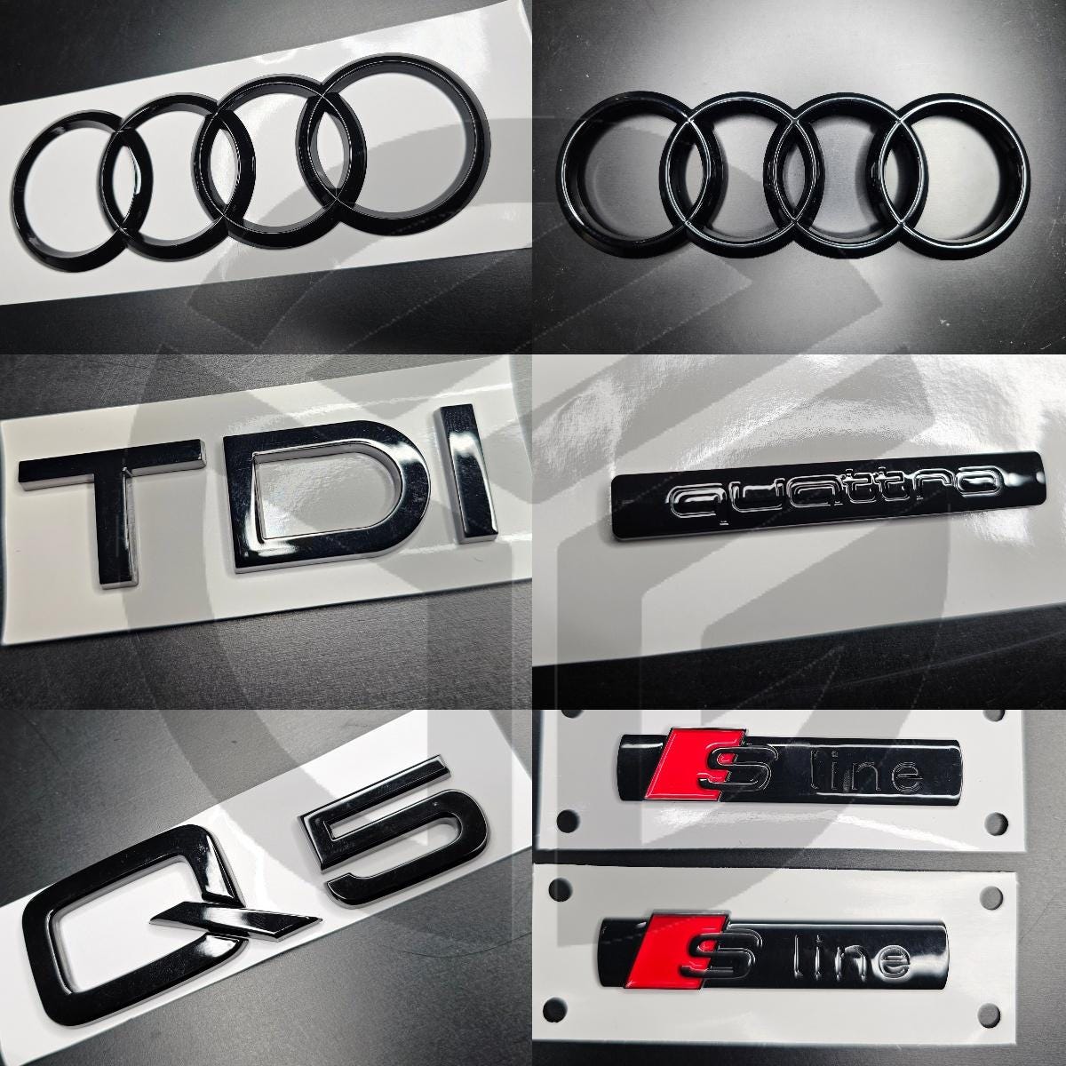 Audi Q5 2008-2017 Gloss Black Badges Grille/Boot/Fender Full Set 2 X S-Line/TDI/QUATTRO