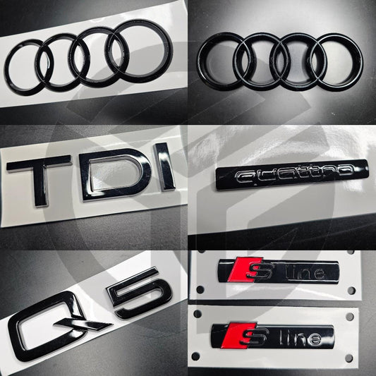 Audi Q5 2008-2017 Gloss Black Badges Grille/Boot/Fender Full Set 2 X S-Line/TDI/QUATTRO