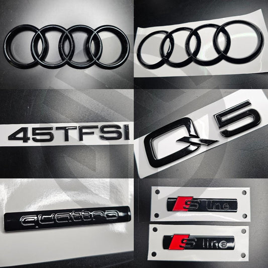 Audi Q5 2018-2020 Gloss Black Badges Grille/Boot/Fender Full Set 2 X S-Line/45TFSI/QUATTRO
