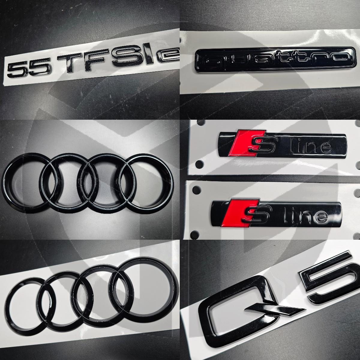Audi Q5 2018-2020 Hybrid Version Gloss Black Badges Grille/Boot/Fender Full Set 2 X S-Line/55TFSIe/QUATTRO