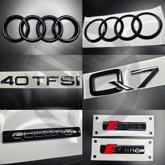 Audi Q7 2016+ Gloss Black Badges Grille/Boot/Fender Full Set 2 X S-Line/40TFSI/QUATTRO