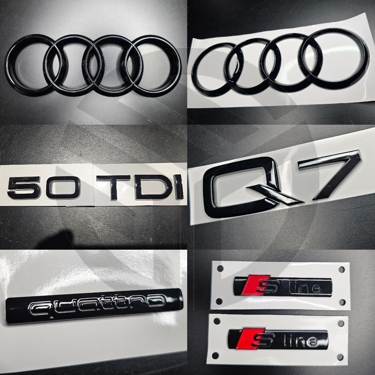 Audi Q7 2016+ Gloss Black Badges Grille/Boot/Fender Full Set 2 X S-Line/50TDI/QUATTRO