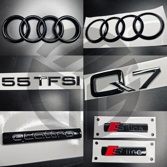 Audi Q7 2016+ Gloss Black Badges Grille/Boot/Fender Full Set 2 X S-Line/55TFSI/QUATTRO