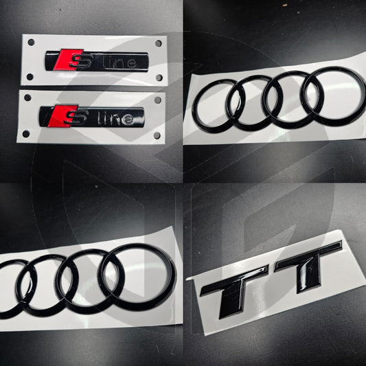 Audi TT MK3 15-23 Gloss Black Badges Bonnet/Boot/Fender Full Set 2 X S-Line