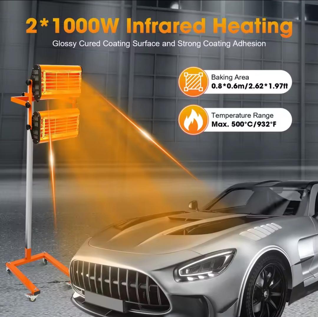 2x1000w Car Infrared Paint Heating Heater Lamp Spray/baking Workshop Curing Lamp