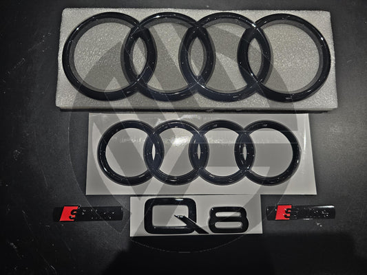 Audi Q8 Gloss Black Badges Grille/Boot/Fender Full Set 2 X S-Line