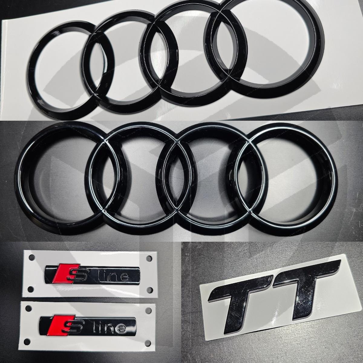 Audi TT MK2 06-14 Gloss Black Badges Bonnet/Boot/Fender Full Set 2 X S-Line/ 249mm Version