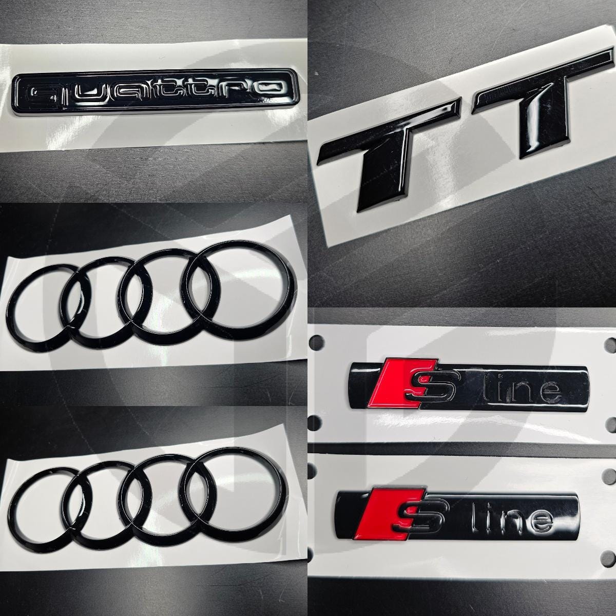 Audi TT MK3 15-23 Gloss Black Badges Bonnet/Boot/Fender Full Set 2 X S-Line Includes Quattro