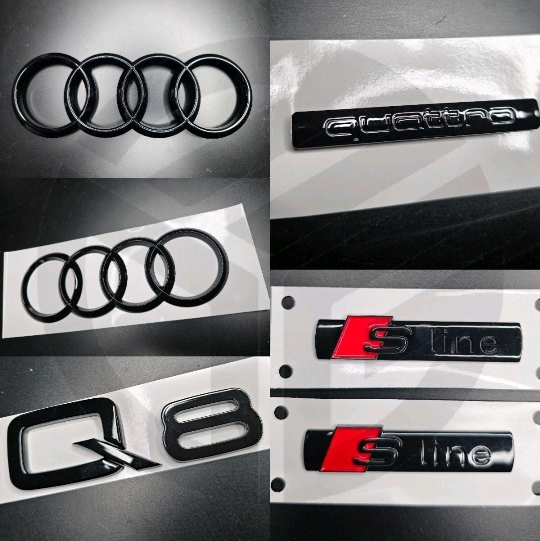 Audi Q8 Gloss Black Badges Grille/Boot/Fender Full Set 2 X S-Line/Quattro