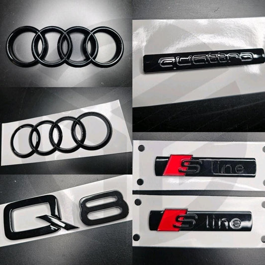 Audi Q8 Gloss Black Badges Grille/Boot/Fender Full Set 2 X S-Line/Quattro