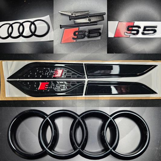 Audi S5 SPORTBACK 2020+ Gloss Black Badges Grille/Boot/Fender Full Set (Includes Side Fender S5 Badges+S5 Grille Badge)