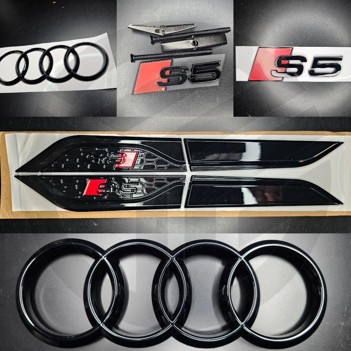 Audi S5 COUPE 2020+ Gloss Black Badges Grille/Boot/Fender Full Set (Includes Side Fender S5 Badges+S5 Grille Badge)
