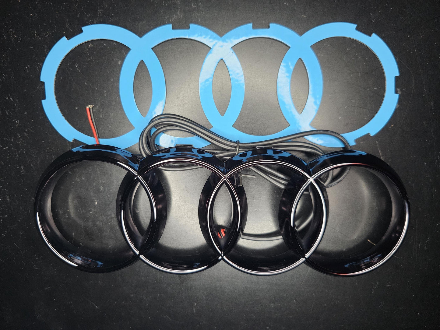 Gloss Black LED Light Up Audi Rings Grille Badge A1 A3 A4 A5 A6 A7 A8 Q3 Q5 Q7