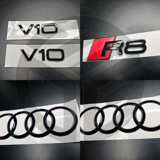 Audi R8 Gen 2 2016-2024 Gloss Black Badges Bonnet/Boot/Tailgate V10