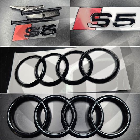 Audi S5 Sportback Version B9 2017-2019 Gloss Black Badges Bonnet/Boot (Includes S5 Grille Badge)
