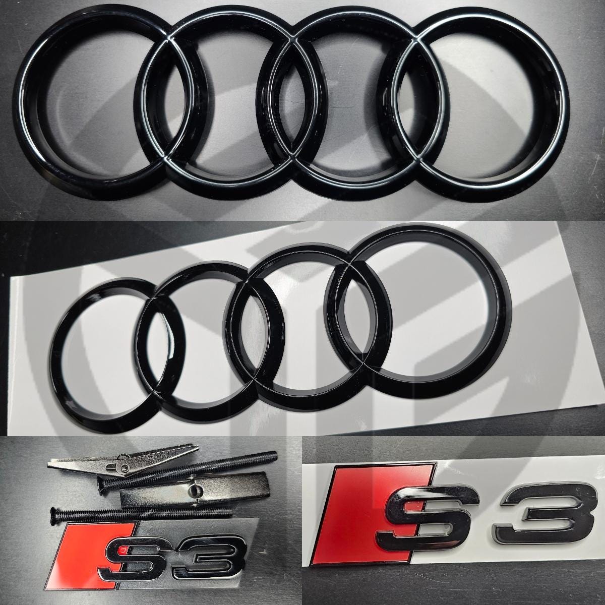 Audi S3 2010-2020 Gloss Black Badges Bonnet/Boot (Includes S3 Grille Badge)
