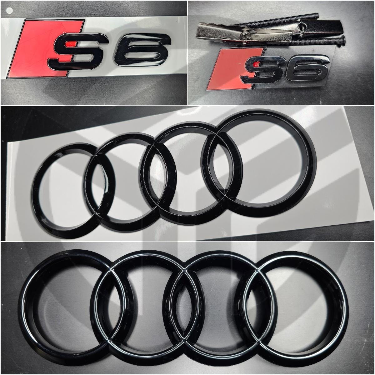 Audi S6 2016-2018 Gloss Black Badges Grille/Boot (Includes S6 Grille Badge)